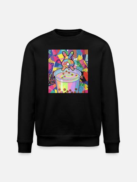 Cute Bunny Funny Boba Bubble Tea - Stanley/Stella ROLLER Unisex Organic Sweatshirt - black