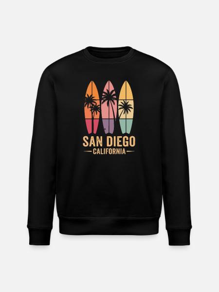 Surfer Palm Trees Retro San Diego - Stanley/Stella ROLLER Unisex Organic Sweatshirt - black