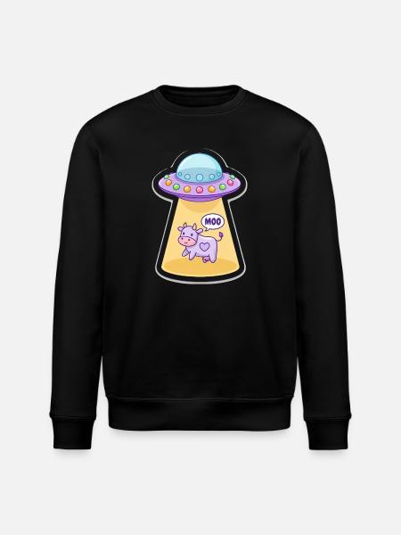 MOO Sjov Alien Ko i UFO Light Beam tegnefilm - Stanley/Stella økologisk unisex-sweatshirt ROLLER - sort
