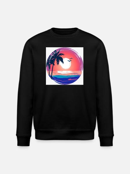 Sunset Palm Circle Ocean Glow - Stanley/Stella ROLLER Unisex Organic Sweatshirt - black