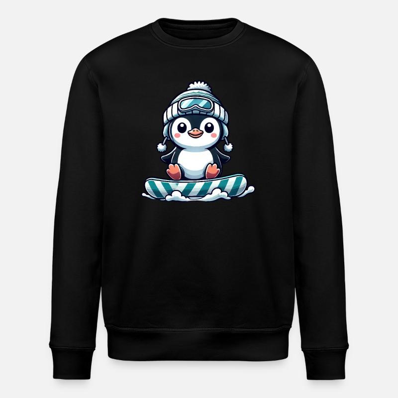 Cute penguin snowboarding winter fun - Stanley/Stella ROLLER Unisex Organic Sweatshirt - black