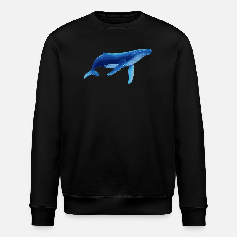 Whale in blue with sea patterns - Stanley/Stella ROLLER Unisex Organic Sweatshirt - black