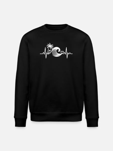 Heartbeat with palm trees and wave - Stanley/Stella ROLLER Unisex Organic Sweatshirt - black