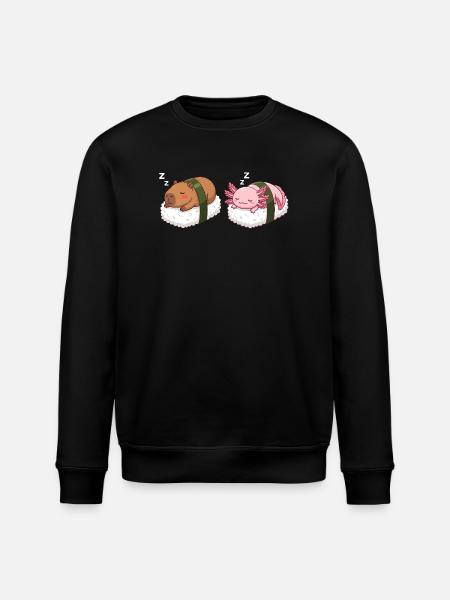 Kawaii Sushi Capybara & Axolotl Cute Sleeping - Stanley/Stella ROLLER Unisex Organic Sweatshirt - black