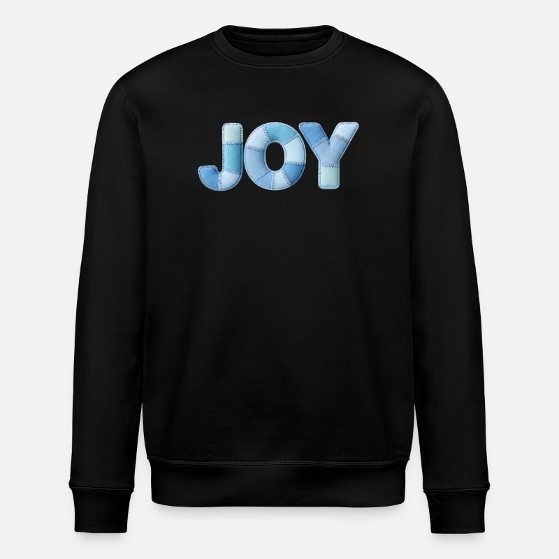 Lettrage Joyeuse en patchwork bleu - Sweat bio ROLLER Stanley/Stella Unisexe - noir