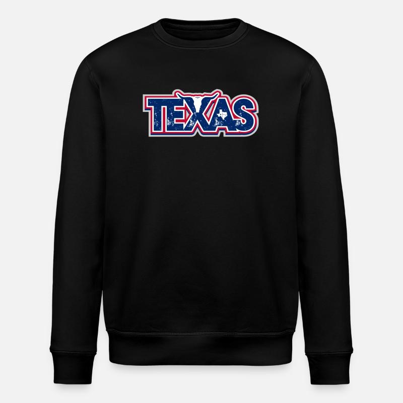 Texas Longhorn Distressed Flag - Stanley/Stella ROLLER Unisex Organic Sweatshirt - black