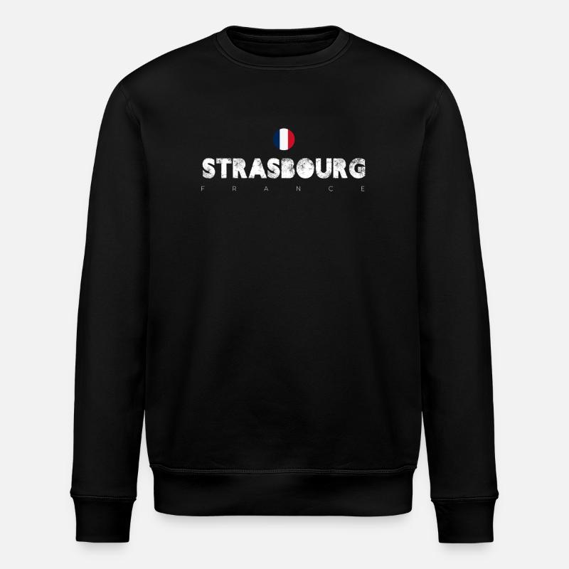 Straßburg Distressed Flagge Typografie - Stanley/Stella Unisex Bio-Sweatshirt ROLLER - Schwarz