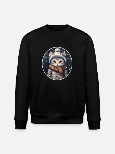 Cat with hat, scarf and jacket in snowfall - Stanley/Stella ROLLER Unisex Organic Sweatshirt - black