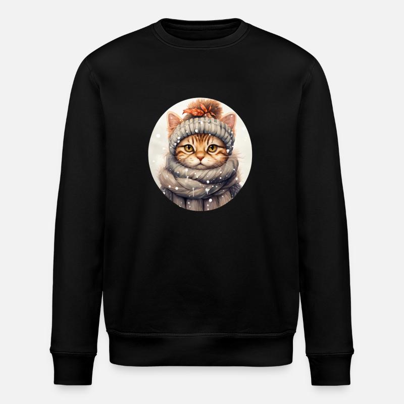 Katze im Winter - Stanley/Stella Unisex Bio-Sweatshirt ROLLER - Schwarz