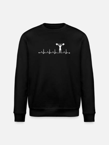 Weightlifting Heartbeat ECG Gym Fitness Barbell Tr - Stanley/Stella ROLLER Unisex Organic Sweatshirt - black