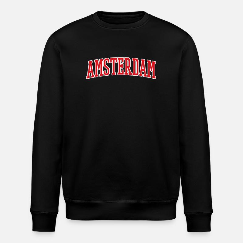 Amsterdam Lettering Red White Design - Stanley/Stella ROLLER Unisex Organic Sweatshirt - black