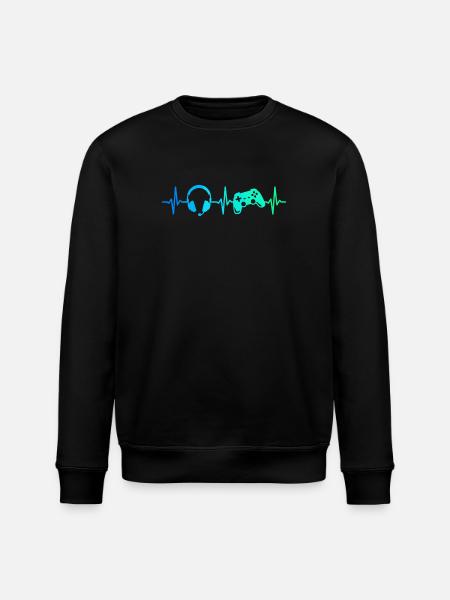 Gamer Heartbeat Gaming Controller Gamepad Headset - Stanley/Stella ROLLER Unisex Organic Sweatshirt - black