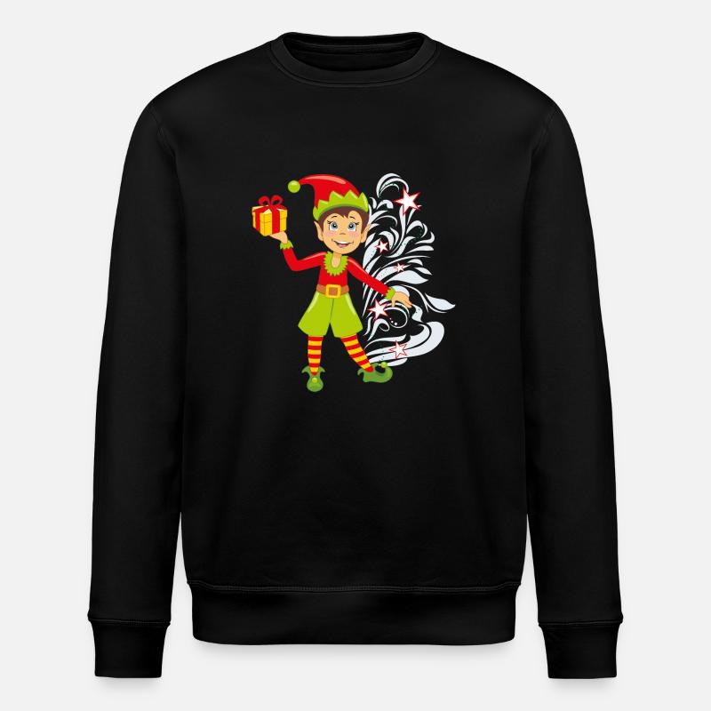 Happy elf with a gift - Stanley/Stella ROLLER Unisex Organic Sweatshirt - black