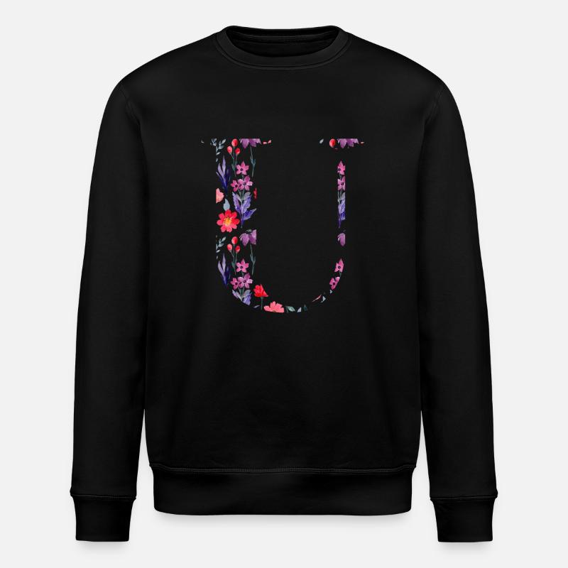 Blumen personalisierter U-Brief - Geschenkidee - Stanley/Stella Unisex Bio-Sweatshirt ROLLER - Schwarz