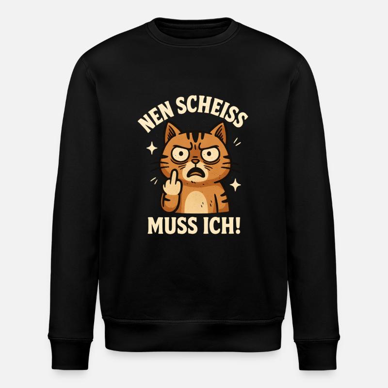 Middle Finger Cat Kitty - Stanley/Stella ROLLER Unisex Organic Sweatshirt - black