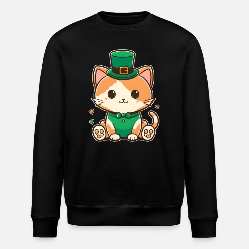 Leprechaun kitten in the green - Stanley/Stella ROLLER Unisex Organic Sweatshirt - black