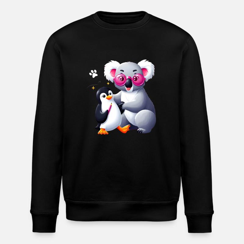 bear and penguin with pink glasses - Stanley/Stella ROLLER Unisex Organic Sweatshirt - black