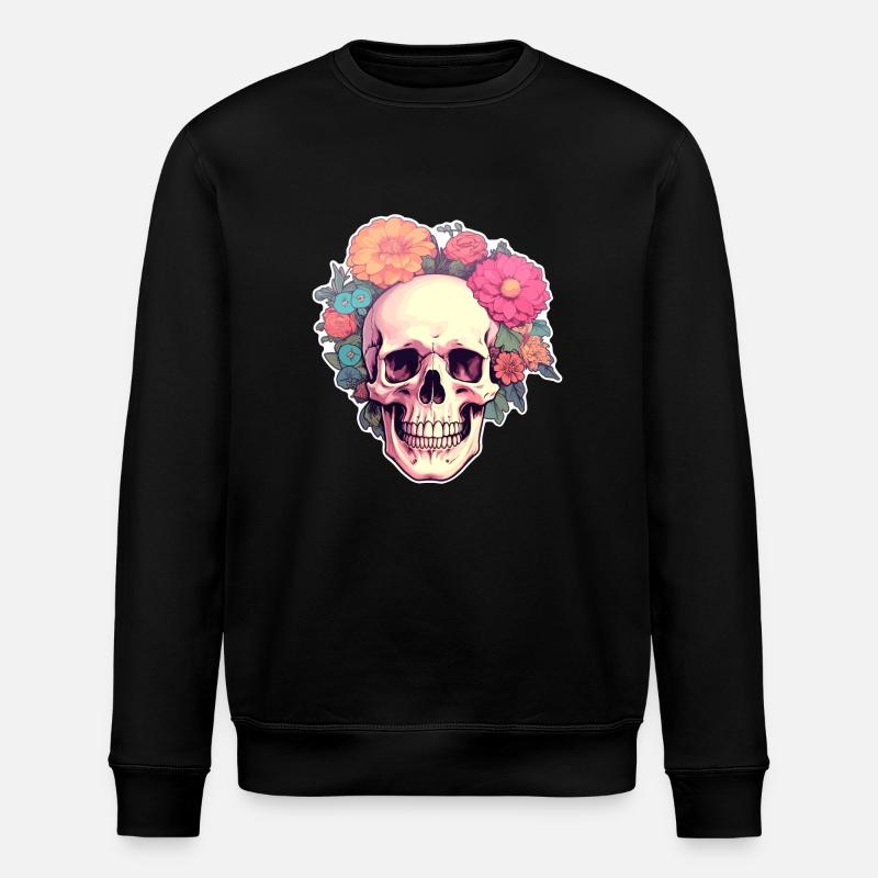 Human Skull & Flowers 2 - Stanley/Stella ROLLER Unisex Organic Sweatshirt - black