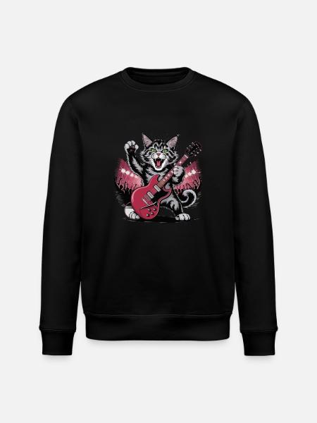 Rocking Cat with Electric Guitar – Wild Music Design - Stanley/Stella ROLLER Unisex Organic Sweatshirt - black