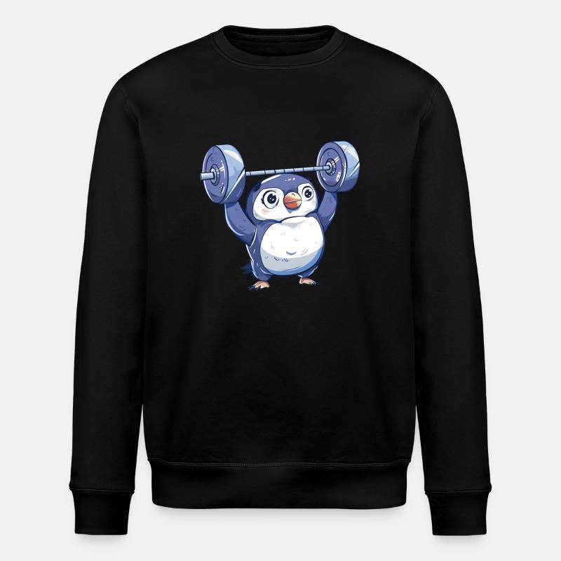 Penguin Dumbbell Workout Cartoon - Stanley/Stella ROLLER Unisex Organic Sweatshirt - black
