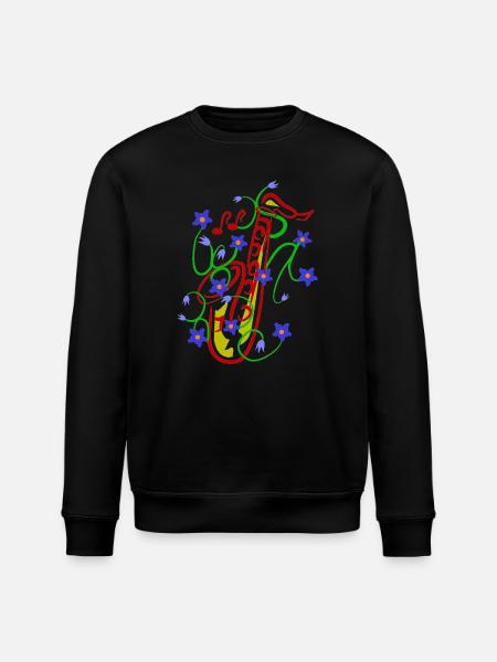 Blumenmuster mit verspieltem Saxophon design - Stanley/Stella Unisex Bio-Sweatshirt ROLLER - Schwarz