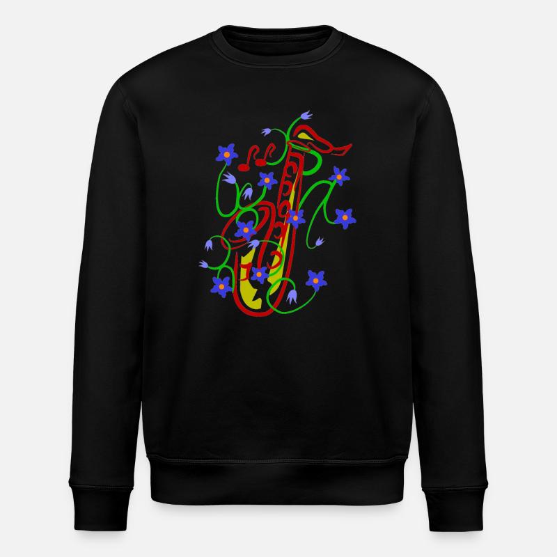 Blumenmuster mit verspieltem Saxophon design - Stanley/Stella Unisex Bio-Sweatshirt ROLLER - Schwarz