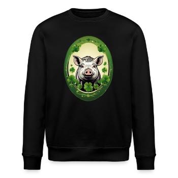 Glücksschwein mit Kleeblätter - Stanley/Stella Unisex Bio-Sweatshirt ROLLER - Schwarz - Vorne - Nik (191cm)