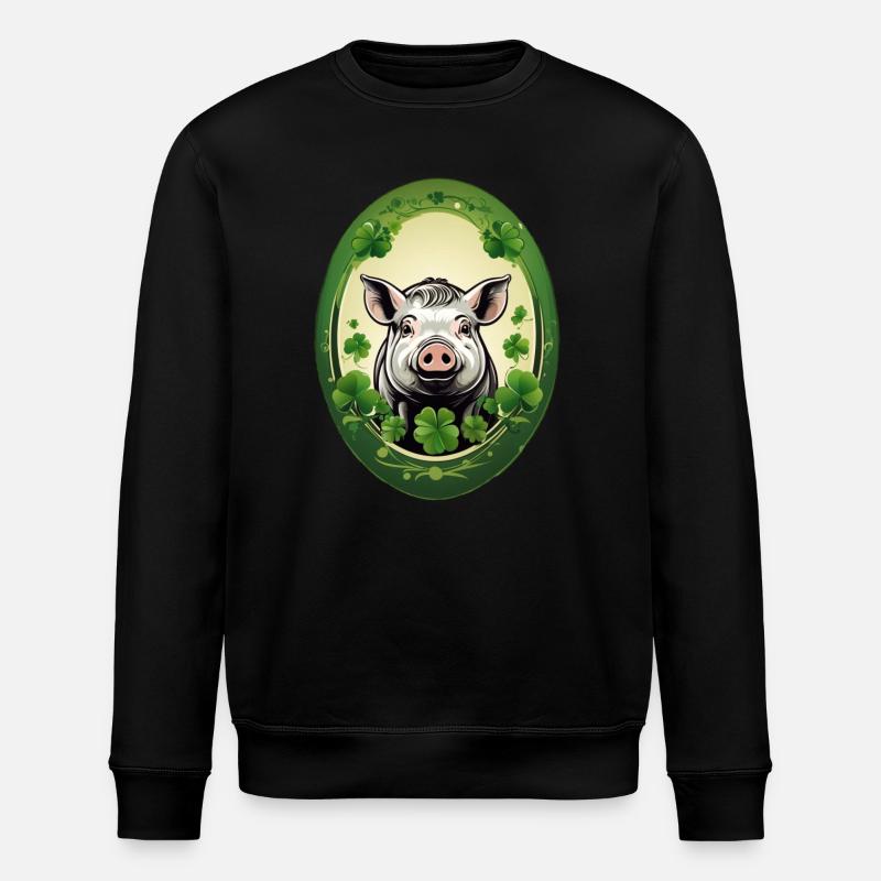 Glücksschwein mit Kleeblätter - Stanley/Stella Unisex Bio-Sweatshirt ROLLER - Schwarz