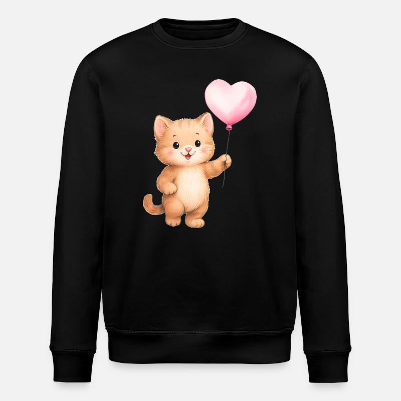 Heart Balloon Cat - Stanley/Stella ROLLER Unisex Organic Sweatshirt - black