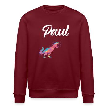 PAUL - Beau prénom de garçon avec dinosaure - Sweat bio ROLLER Stanley/Stella Unisexe - bordeaux - Devant - Nik (191cm)