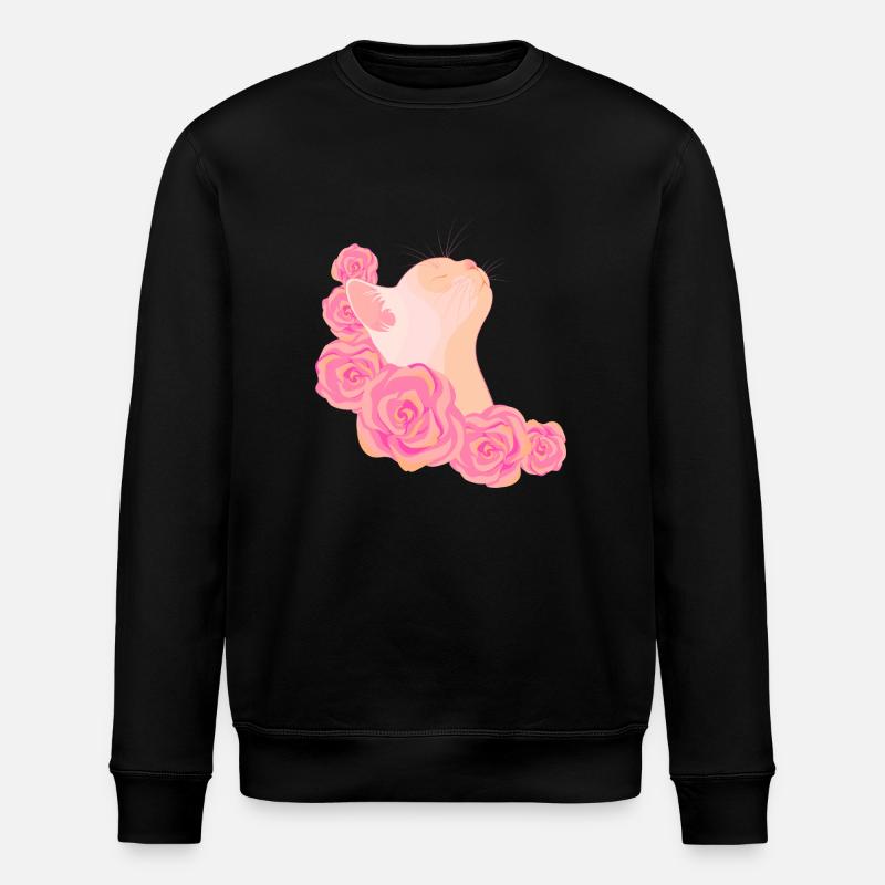 Cat among roses - Stanley/Stella ROLLER Unisex Organic Sweatshirt - black