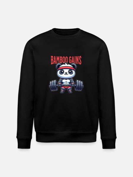 Panda im Fitnessstudio - Stanley/Stella Unisex Bio-Sweatshirt ROLLER - Schwarz