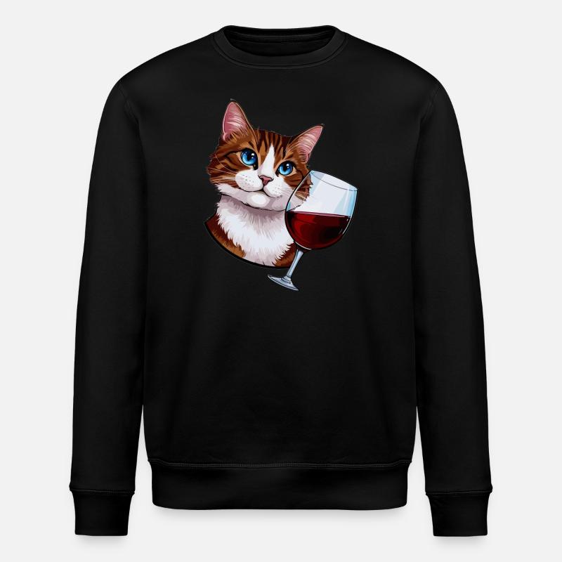 Katze mit Rotwein - Stanley/Stella Unisex Bio-Sweatshirt ROLLER - Schwarz