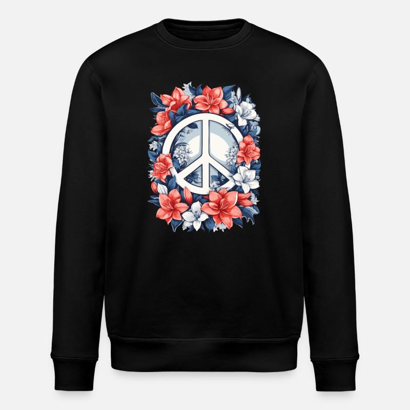Friedenszeichen mit Blumen - Stanley/Stella Unisex Bio-Sweatshirt ROLLER - Schwarz
