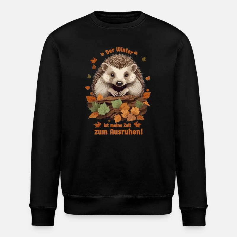 Süßer Igel im Laubhaufen - Stanley/Stella Unisex Bio-Sweatshirt ROLLER - Schwarz