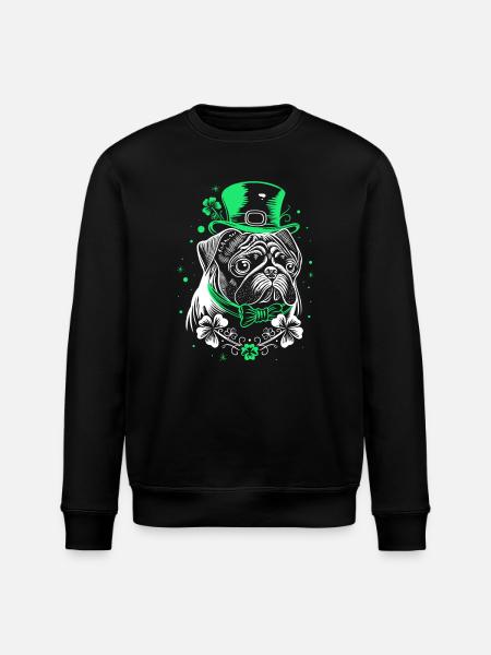 Pug with St Patrick's Day Hat - Stanley/Stella ROLLER Unisex Organic Sweatshirt - black