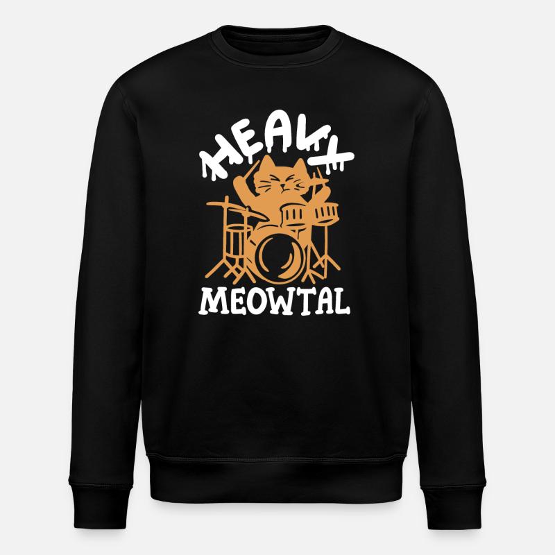Schlagzeuger Katze - Stanley/Stella Unisex Bio-Sweatshirt ROLLER - Schwarz