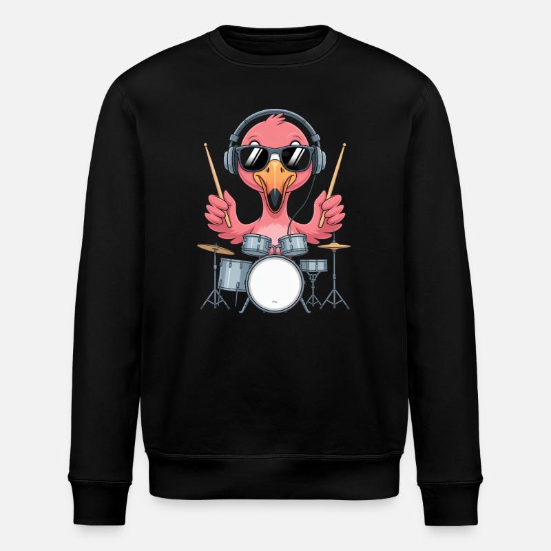 Flamingo Schlagzeuger Mit Kopfhörern - Stanley/Stella Unisex Bio-Sweatshirt ROLLER - Schwarz