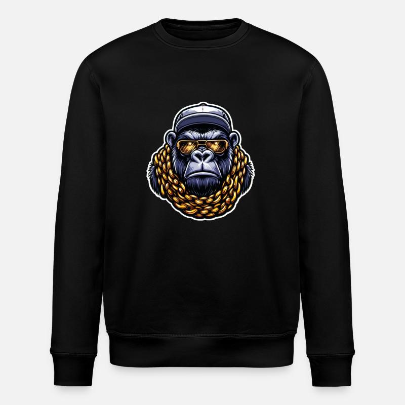 Gorilla mit Goldkette - Stanley/Stella Unisex Bio-Sweatshirt ROLLER - Schwarz