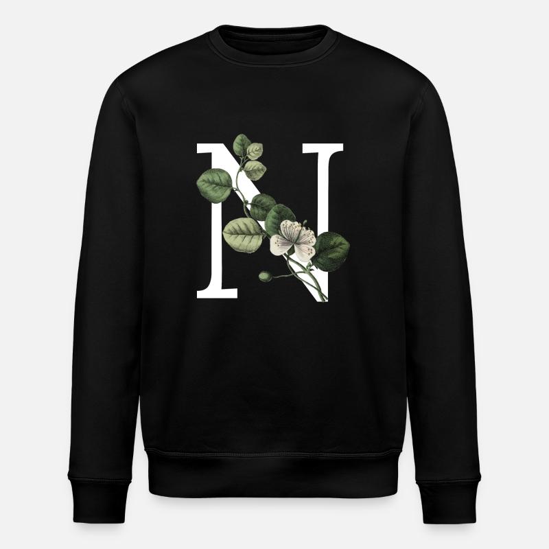 Buchstabe N Grün Botanisch - Stanley/Stella Unisex Bio-Sweatshirt ROLLER - Schwarz