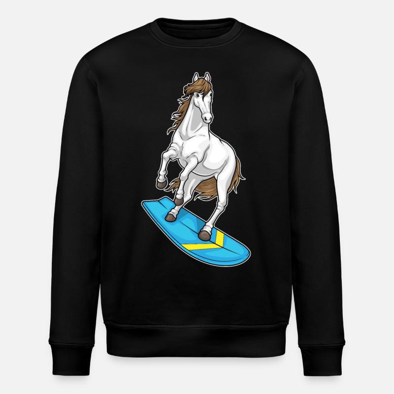 Pferd Surfer Surfbrett - Stanley/Stella Unisex Bio-Sweatshirt ROLLER - Schwarz