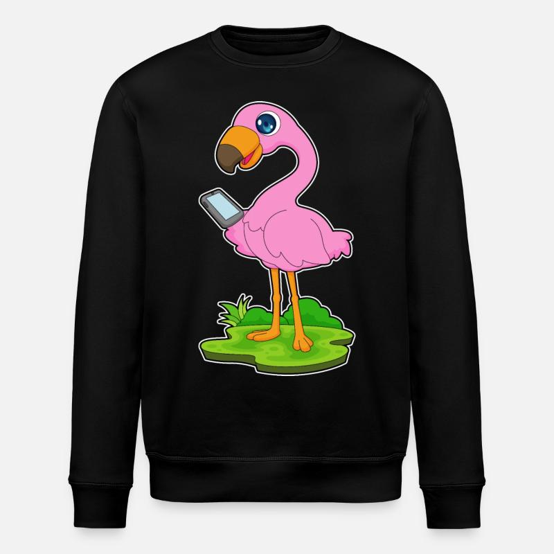 Flamingo Mobile Phone - Stanley/Stella ROLLER Unisex Organic Sweatshirt - black