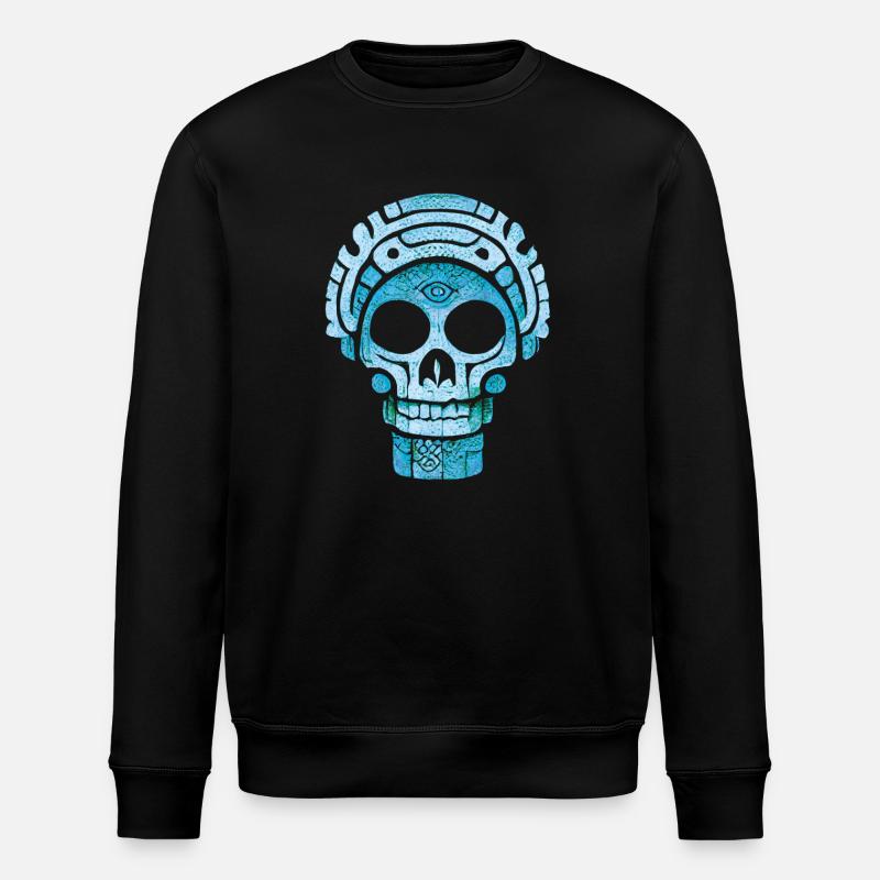 Blue Mayan skull - Stanley/Stella ROLLER Unisex Organic Sweatshirt - black