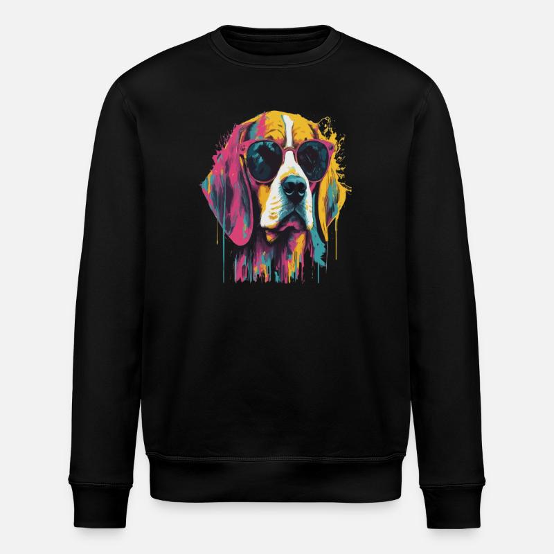 Bunter Hund mit Sonnenbrille - Stanley/Stella Unisex Bio-Sweatshirt ROLLER - Schwarz