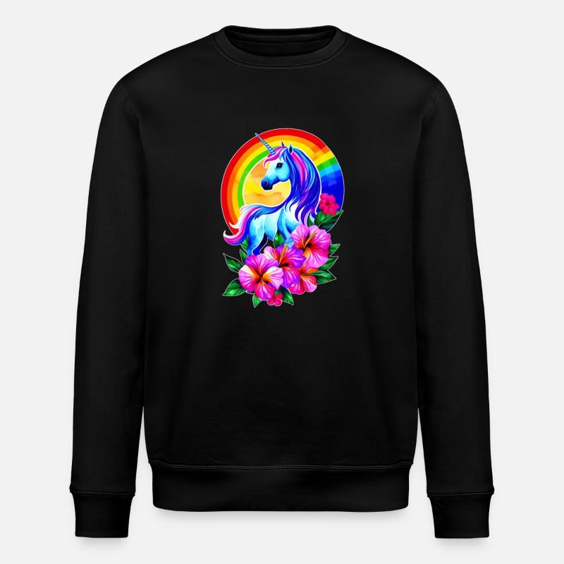 Licorne arc-en-ciel magique avec des fleurs - Sweat bio ROLLER Stanley/Stella Unisexe - noir