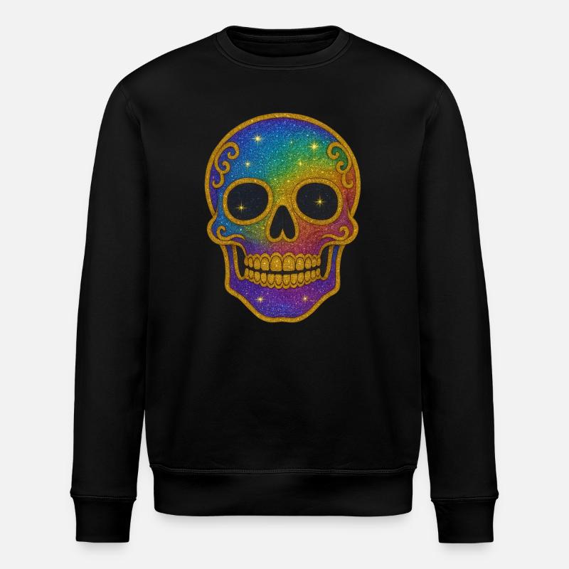 Regenbogen Glitzer Totenkopf Halloween - Stanley/Stella Unisex Bio-Sweatshirt ROLLER - Schwarz