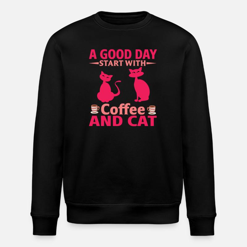 Bonjour, commencez le café, chats - Sweat bio ROLLER Stanley/Stella Unisexe - noir