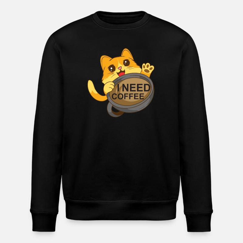 Cat needs coffee - Stanley/Stella ROLLER Unisex Organic Sweatshirt - black