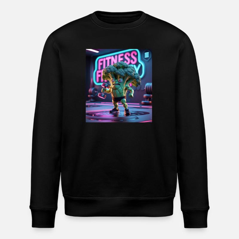 Cartoon Broccoli Gym - Stanley/Stella ROLLER Unisex Organic Sweatshirt - black