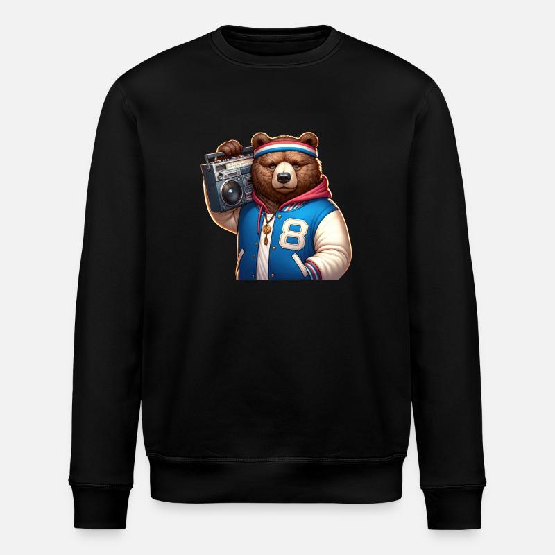 Illustration stylisée d’un ours cool - Sweat bio ROLLER Stanley/Stella Unisexe - noir